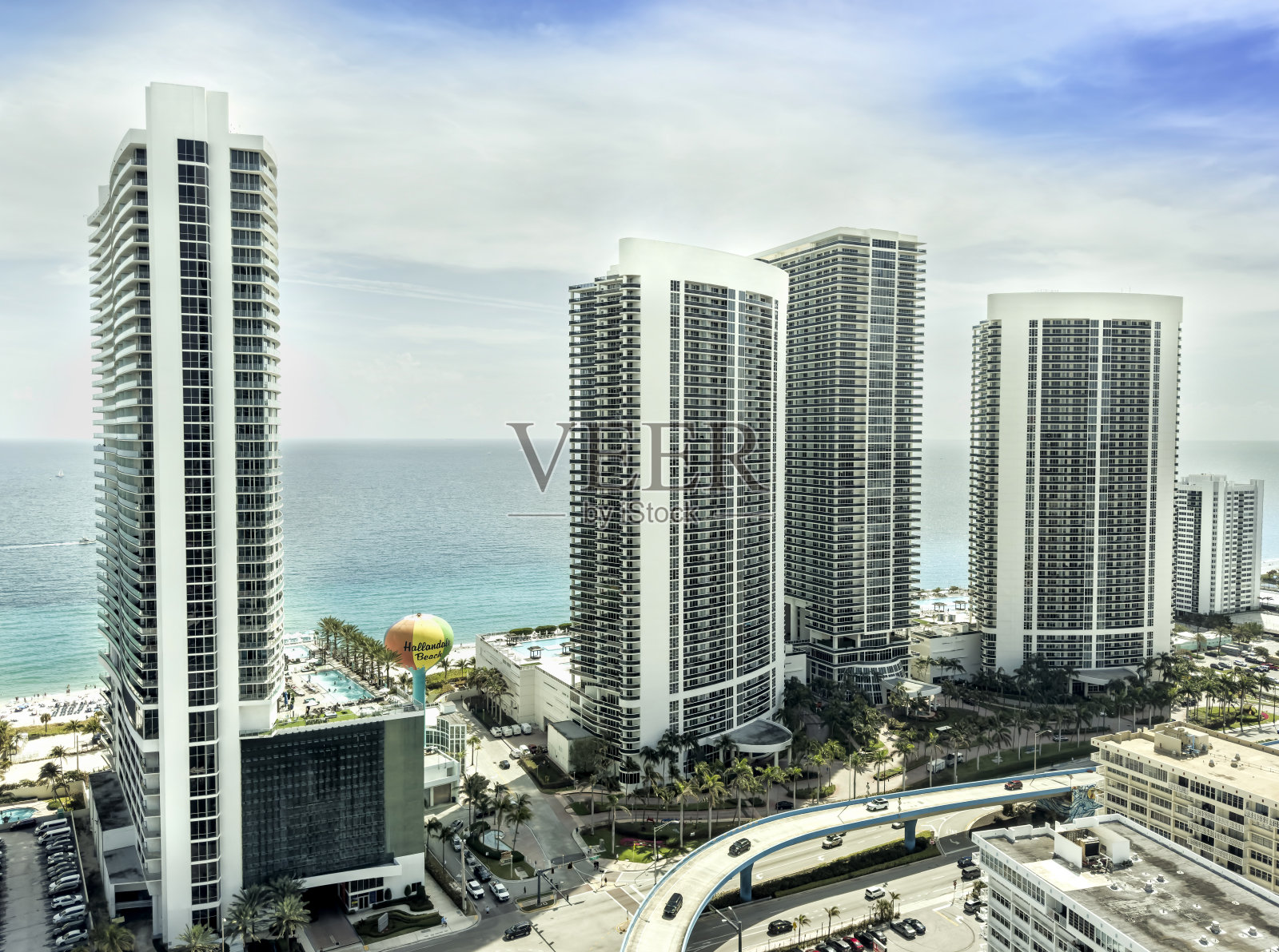 Hallandale海滩鸟瞰图。迈阿密，美国佛罗里达州。照片摄影图片