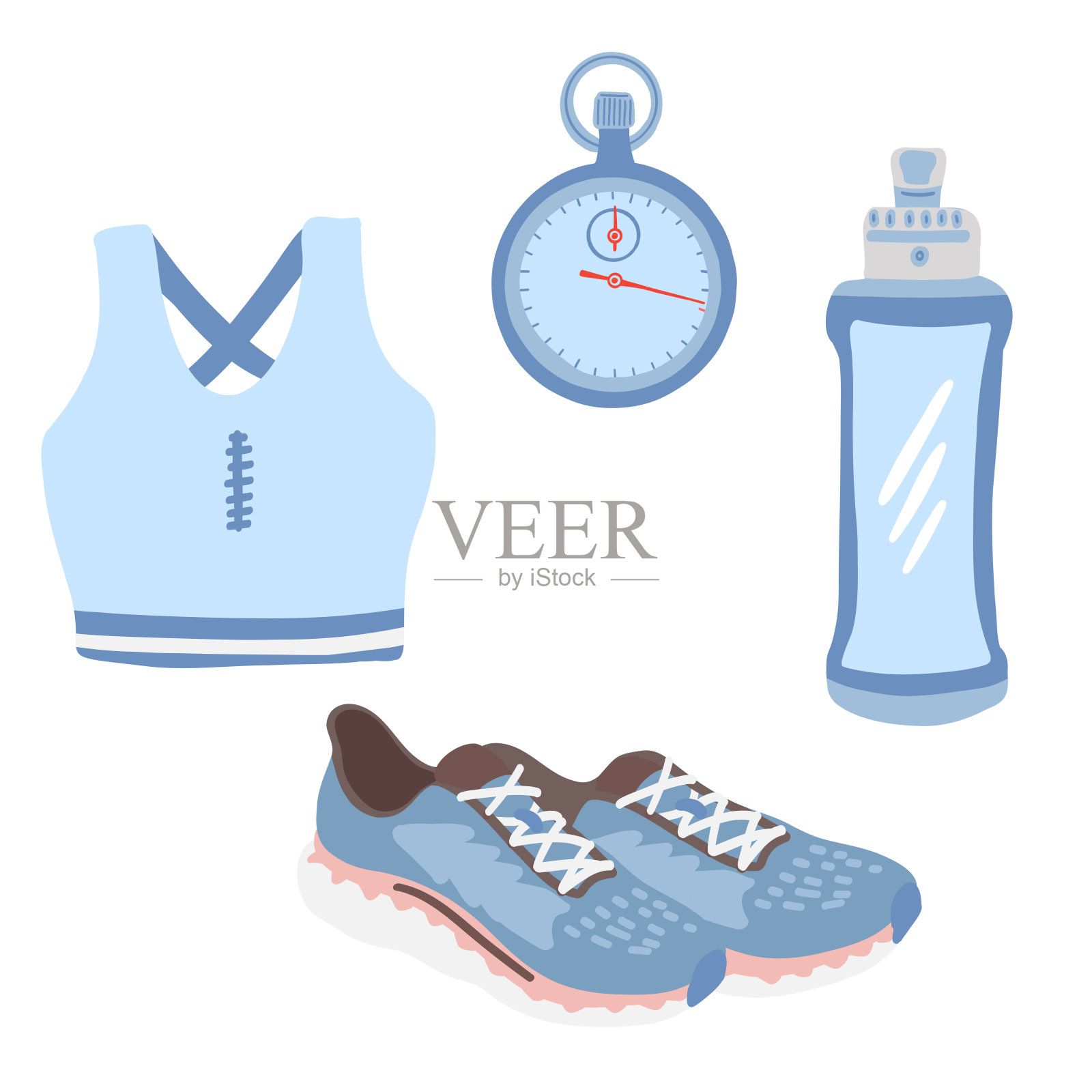 运行组图标平面设计蓝色士力架顶部瓶子插画图片素材