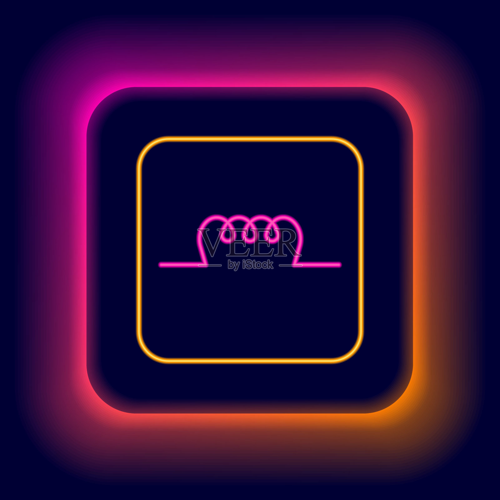 发光霓虹灯线电感器在电子电路图标隔离在黑色背景。色彩缤纷的轮廓概念。向量插画图片素材