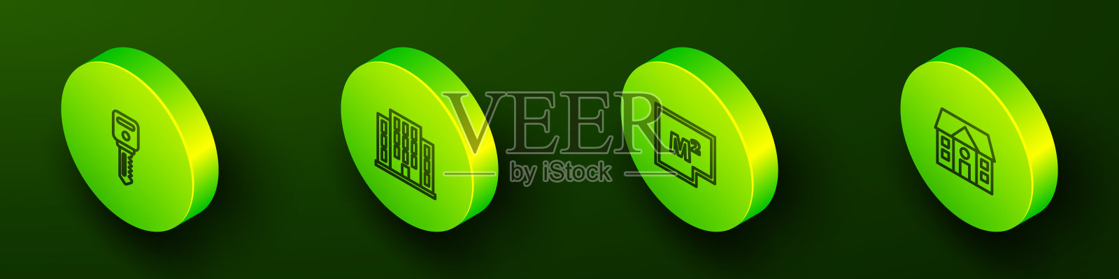 设置等距线房屋键，，计划和图标。向量插画图片素材