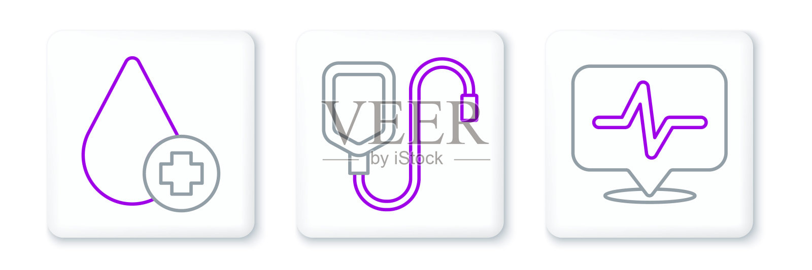 设置线心率，捐血和静脉输液袋图标。向量插画图片素材