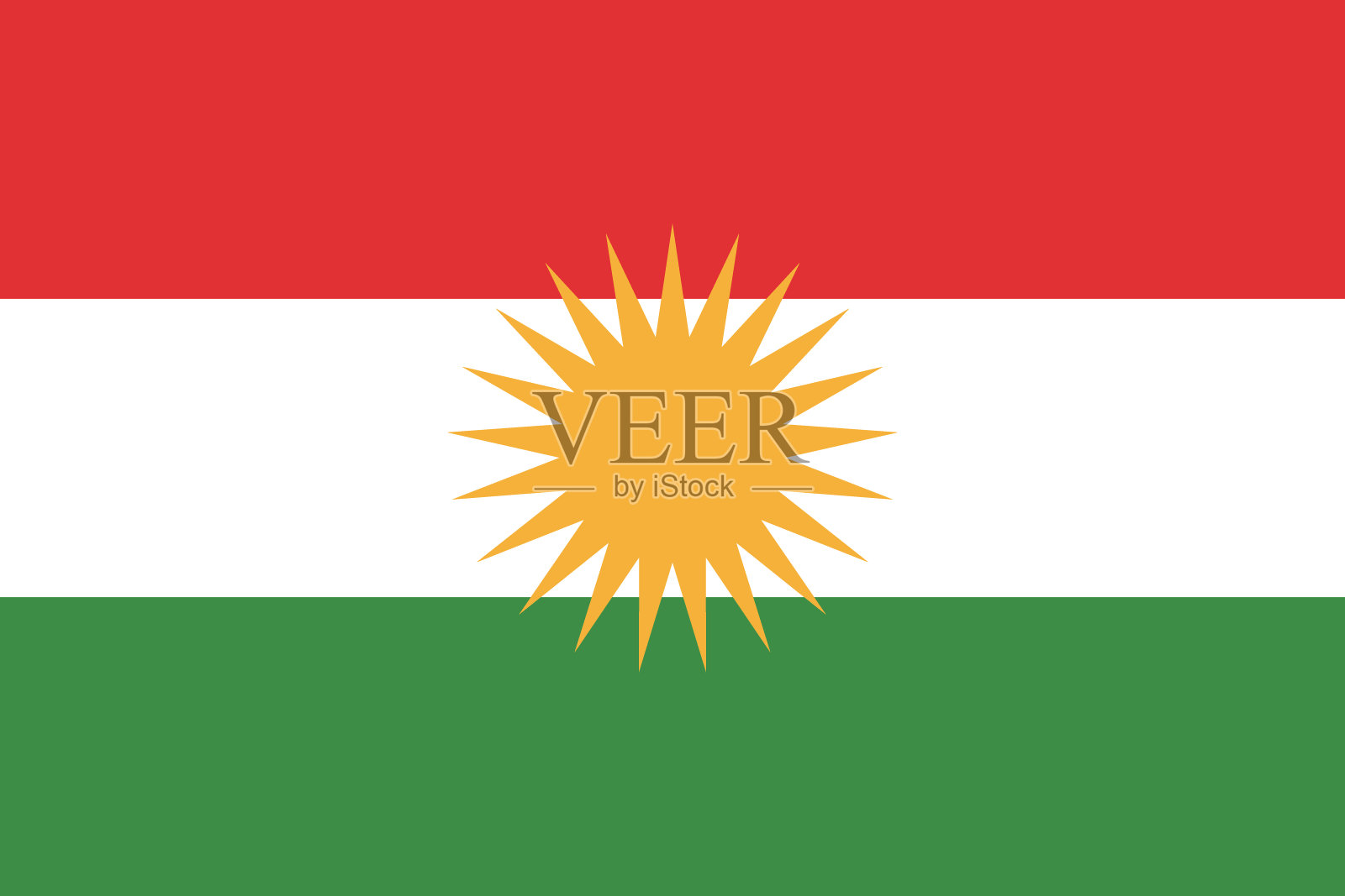 伊拉克库尔德斯坦旗帜。标准颜色。标准尺寸。长方形的旗帜。图标设计。电脑插图。数码插图。矢量插图。插画图片素材