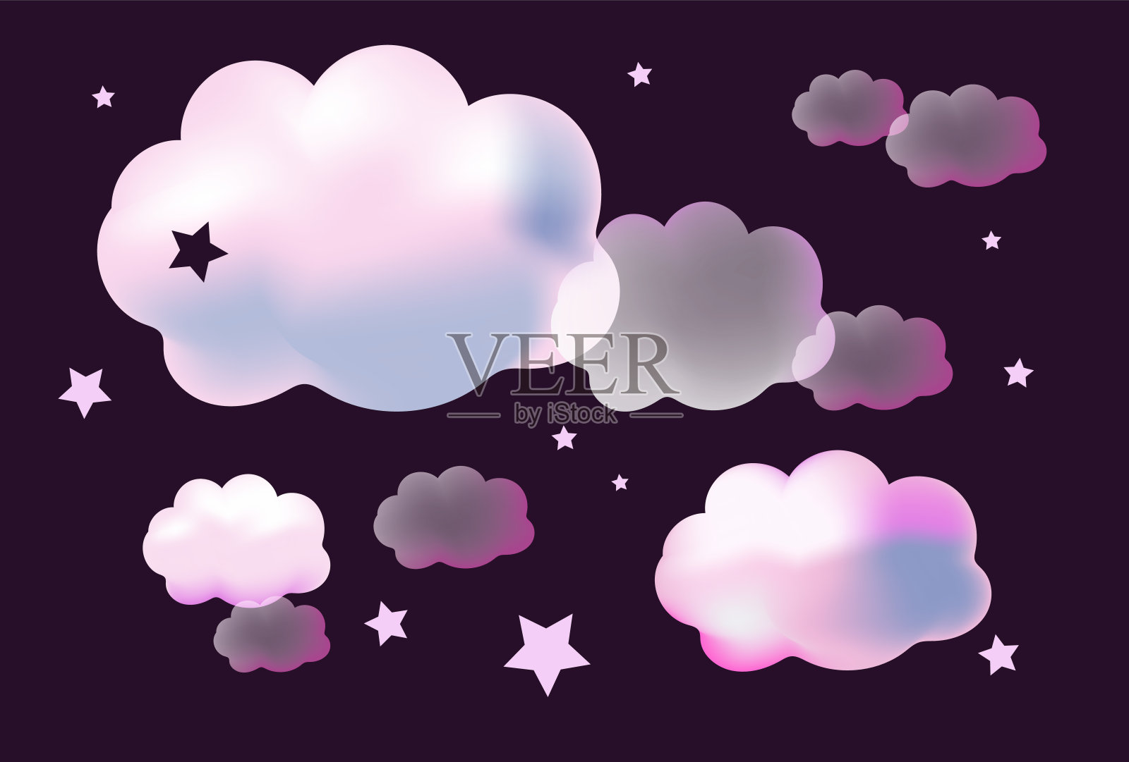 一组渐变的粉红色云。三维矢量现实插图的情人节，儿童的主题，母亲节插画图片素材