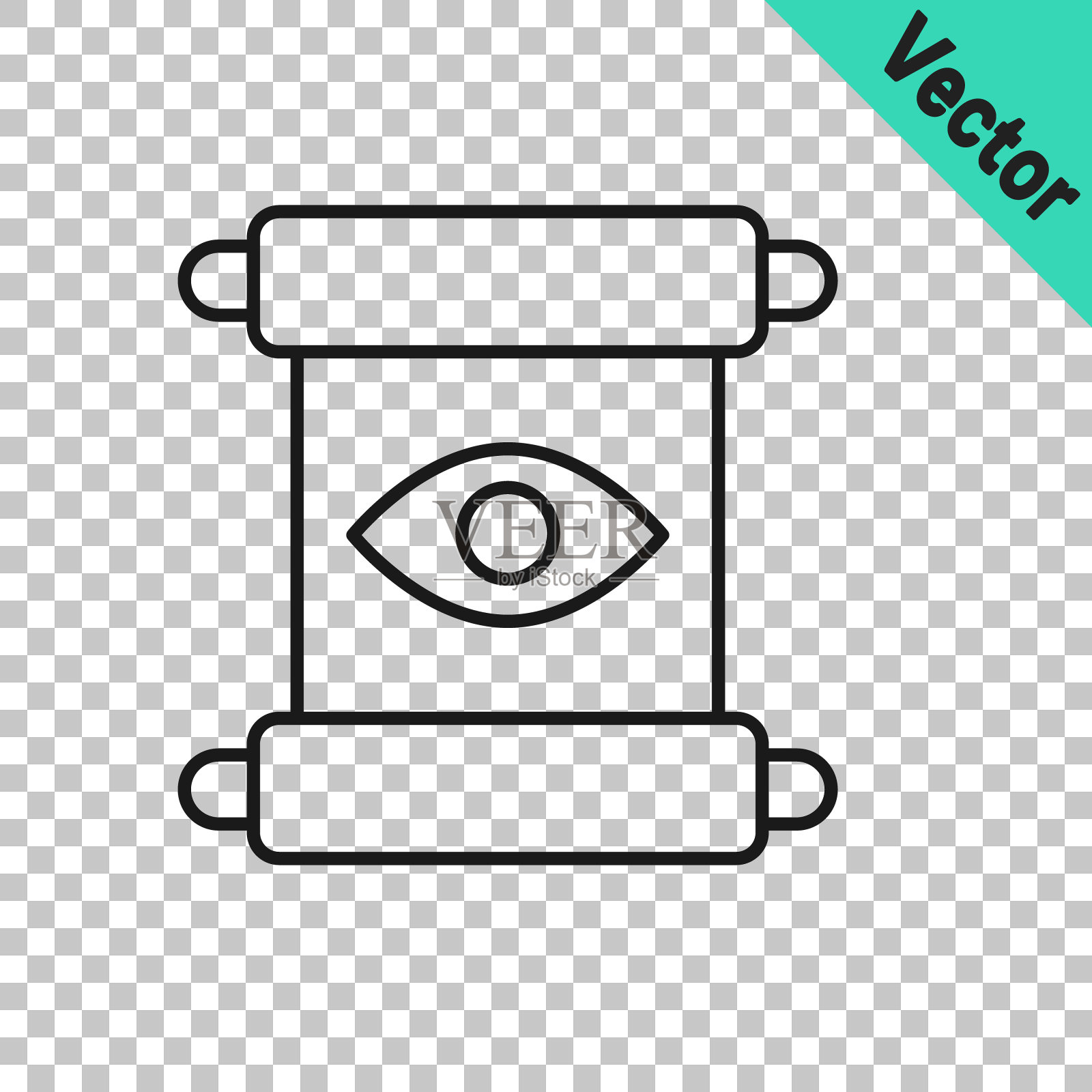 黑线魔术滚动图标隔离在透明的背景。法令，纸，羊皮纸，卷轴图标。向量插画图片素材