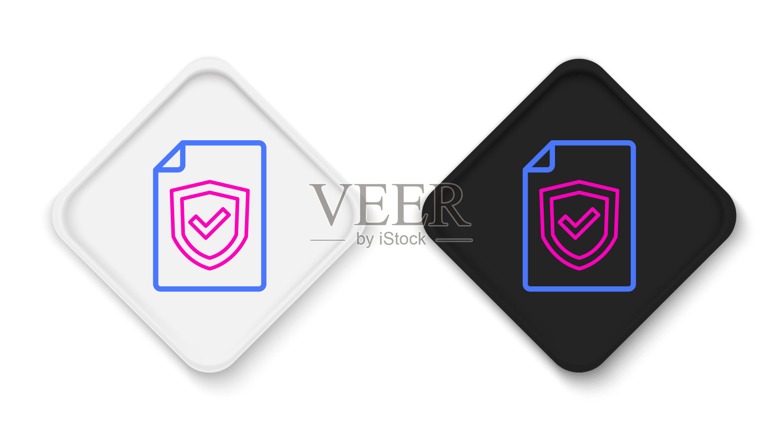 线合同与屏蔽图标隔离在白色背景。保险的概念。安全、安全、保护、保护的理念。色彩缤纷的轮廓概念。向量插画图片素材