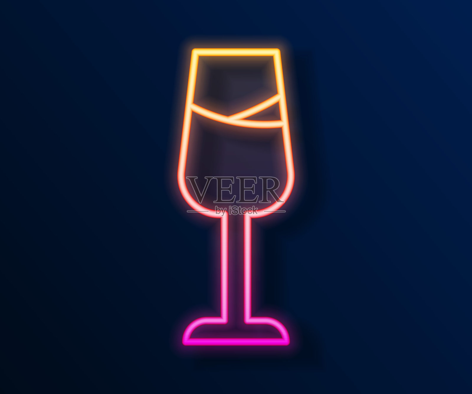发光的霓虹线葡萄酒玻璃图标孤立的黑色背景。葡萄酒杯的迹象。向量插画图片素材