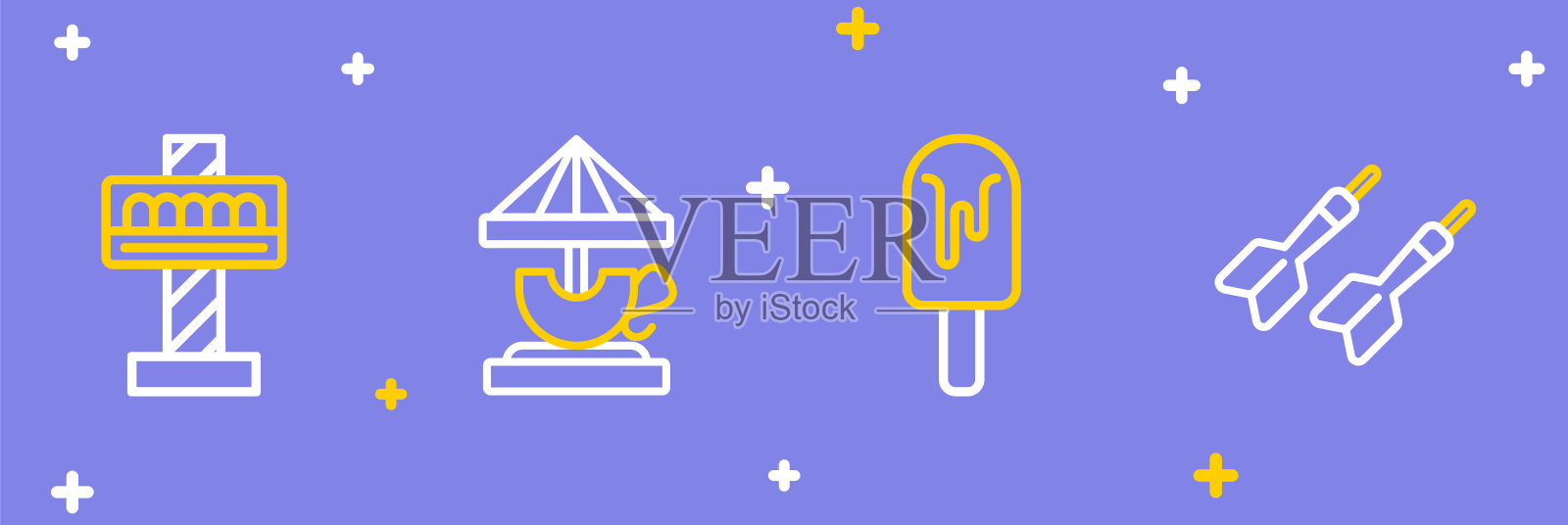 设线镖箭头，冰淇淋，吸引旋转木马和图标。向量插画图片素材