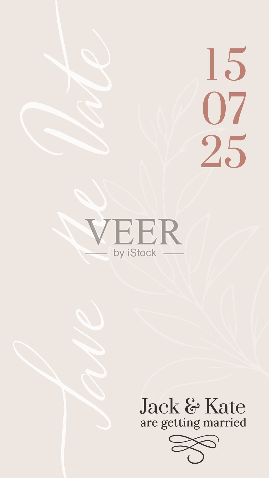 保存日期。邀请书法文字。社交媒体，手机，手机设计模板与名称。婚礼活动卡片。矢量文件插画图片素材