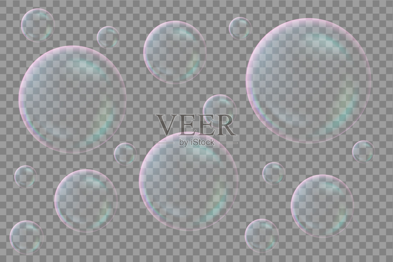 现实的肥皂泡与彩虹反射。大集合孤立向量插图插画图片素材