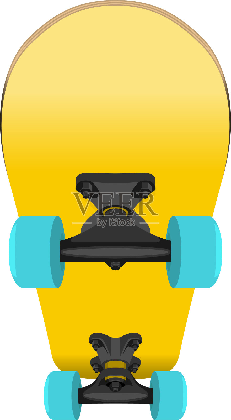 滑板胶合板甲板与PU车轮前底视图隔离矢量插图插画图片素材