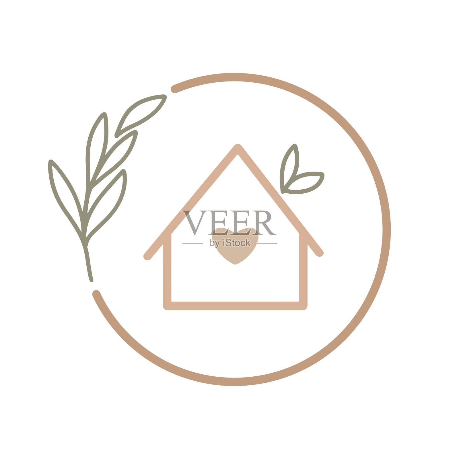 绿叶与心的生态标志插画图片素材