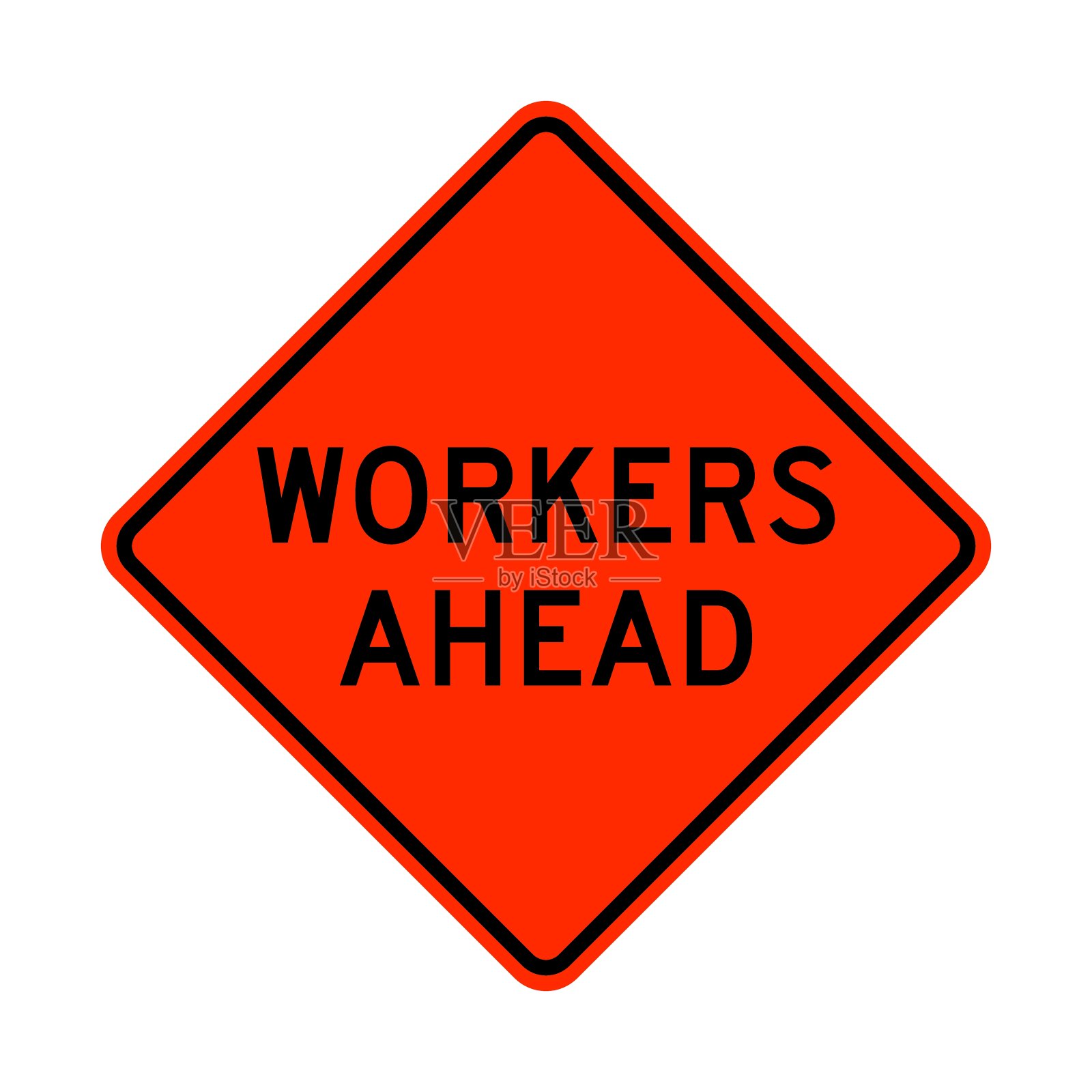 工人前方有警告路标插画图片素材