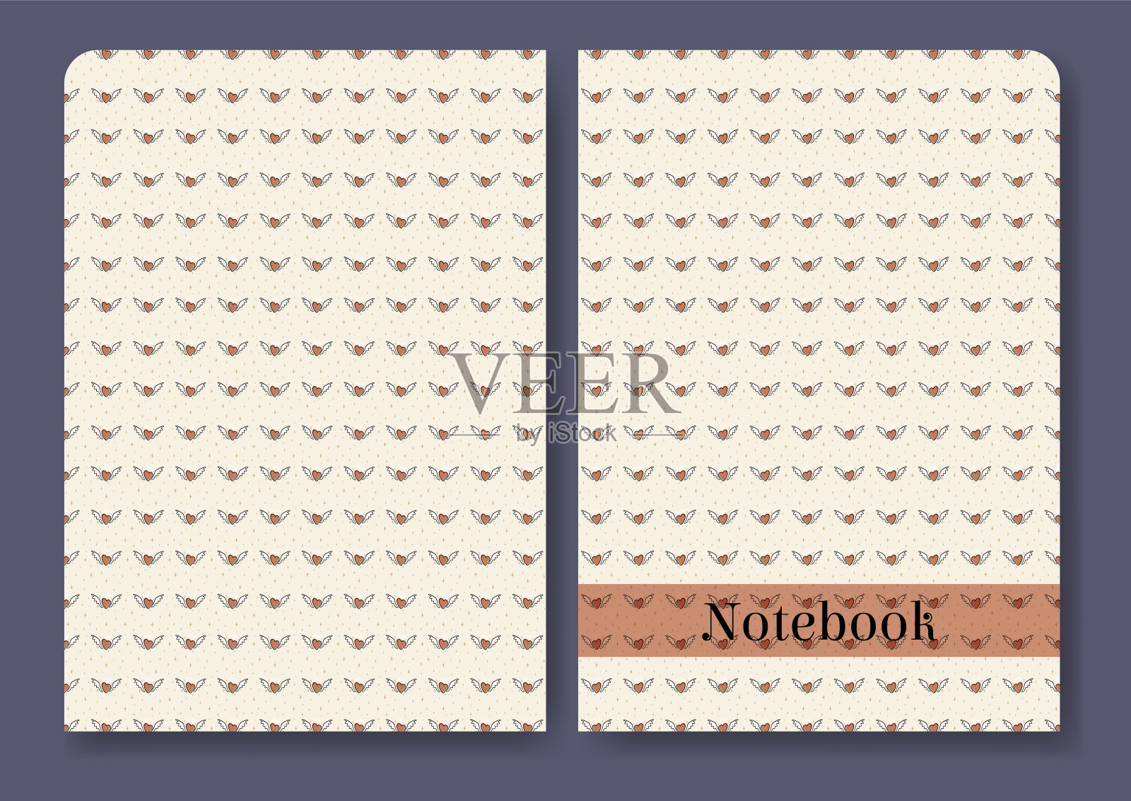 练习册、笔记本封面设计。米色背景，幼稚的涂鸦心艺术。封面是星空设计。插画图片素材