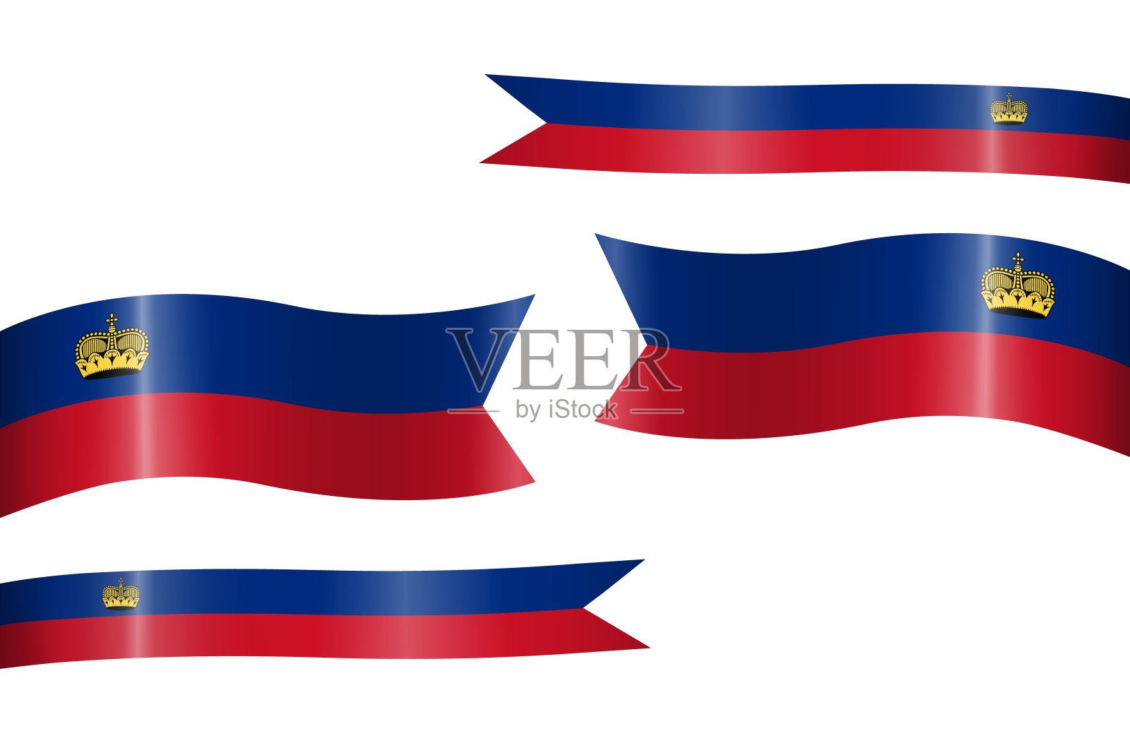 一套带有列支敦士登国旗颜色的缎带，用于独立日庆祝装饰插画图片素材