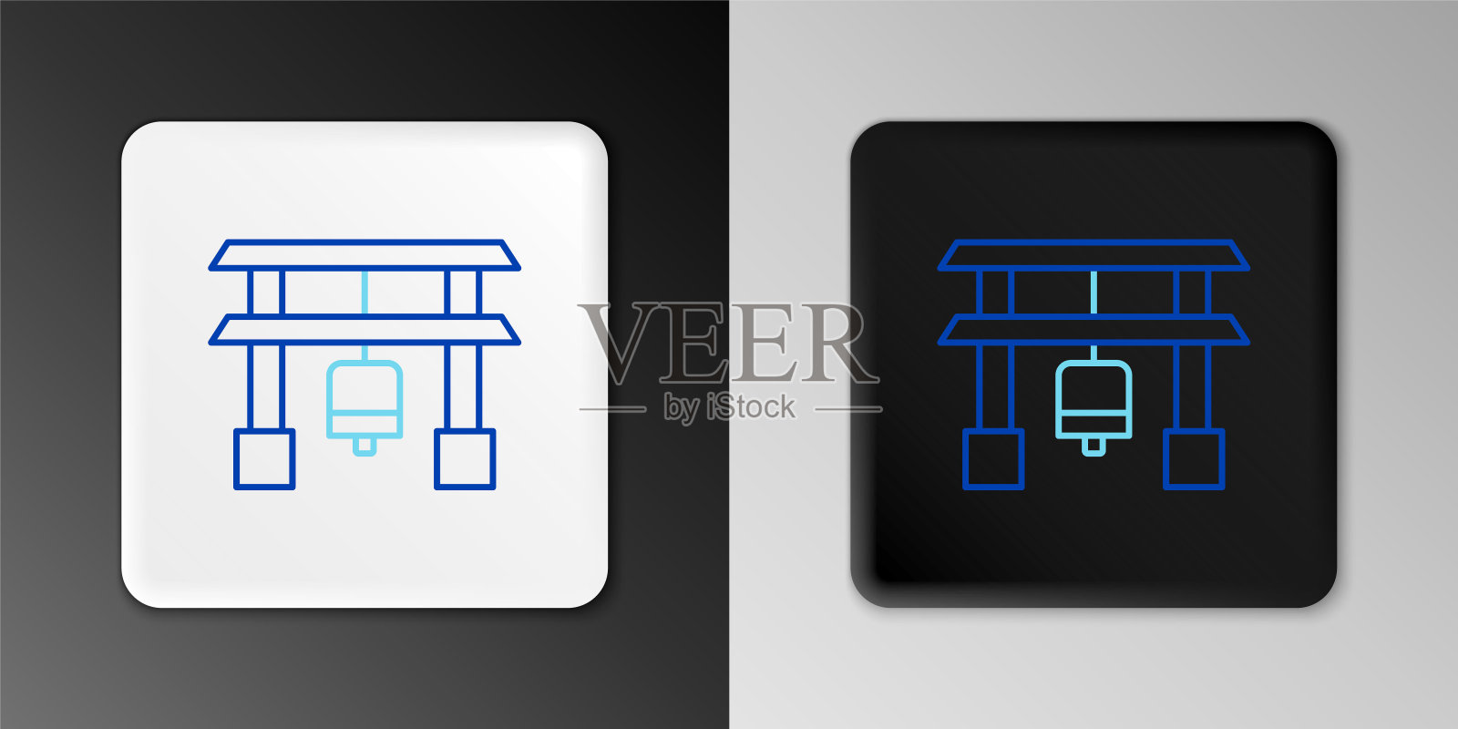 线日本门图标孤立的灰色背景。鸟居门标志。日本传统的经典大门符号。色彩缤纷的轮廓概念。向量插画图片素材