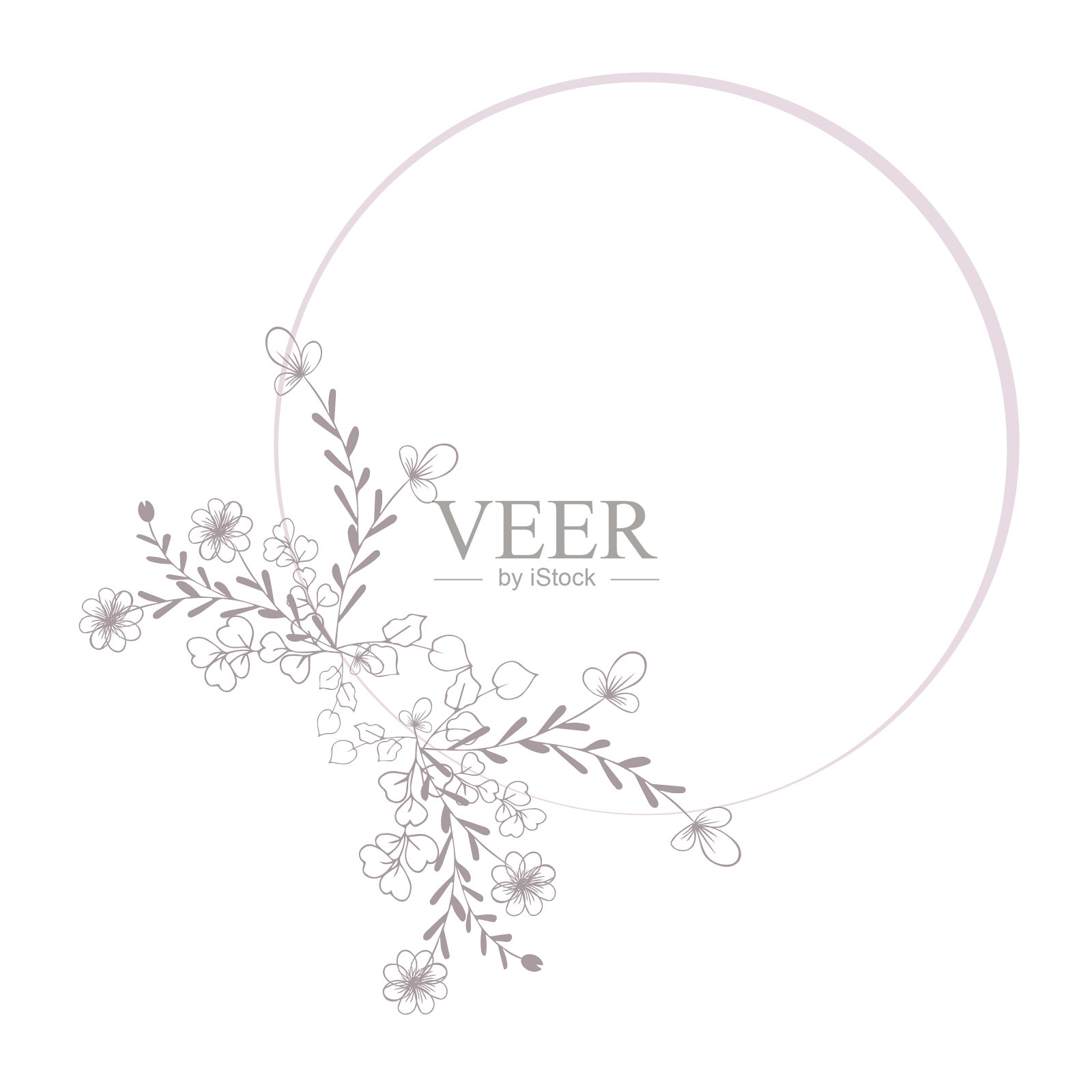 优雅的框架，背景，花圈，温和的字母组合与手绘野生草药和花卉。复古植物插图邀请或婚礼装饰，标志，标签，品牌。插画图片素材