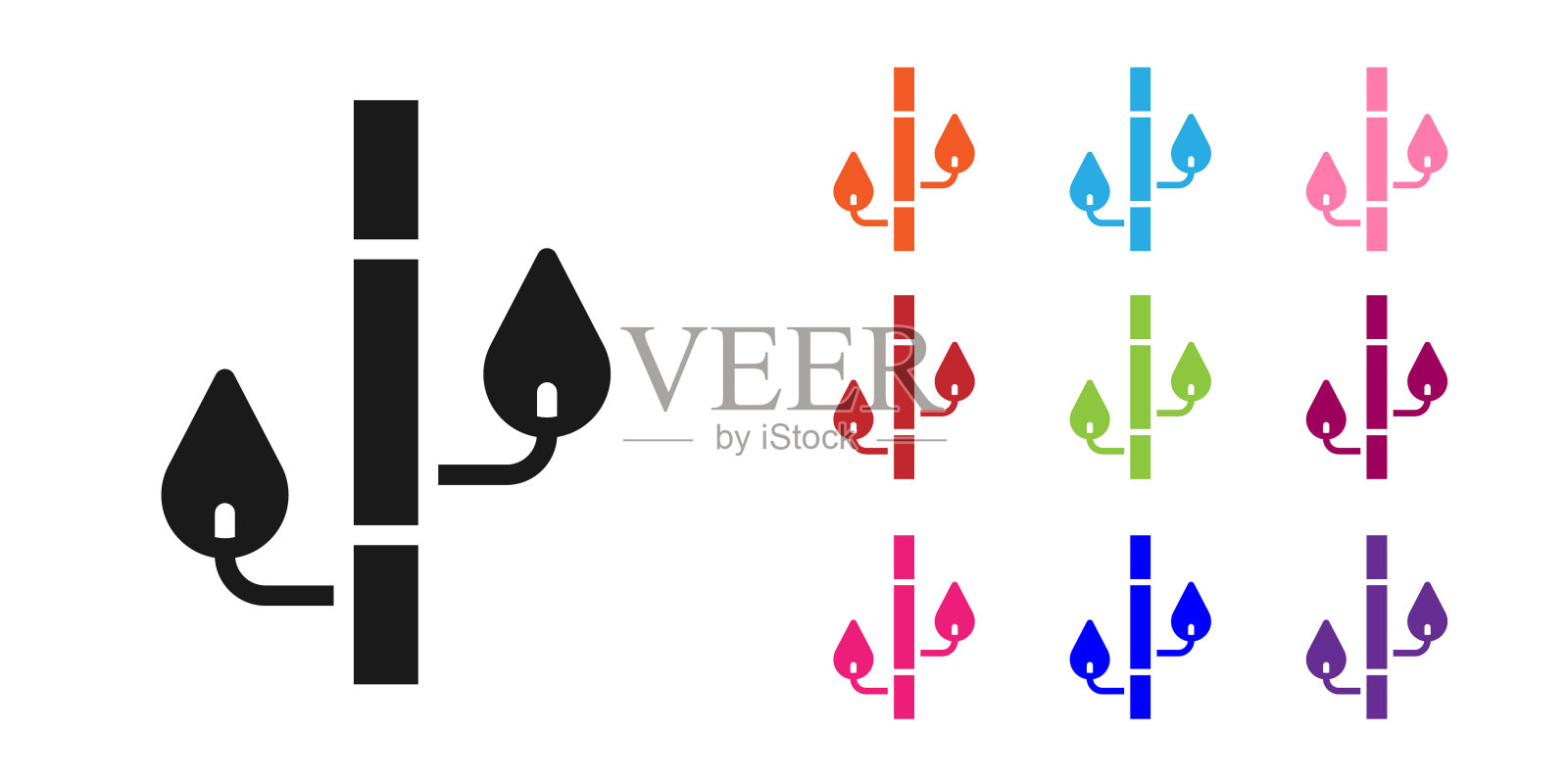 黑竹图标孤立在白色背景。设置图标彩色。向量插画图片素材