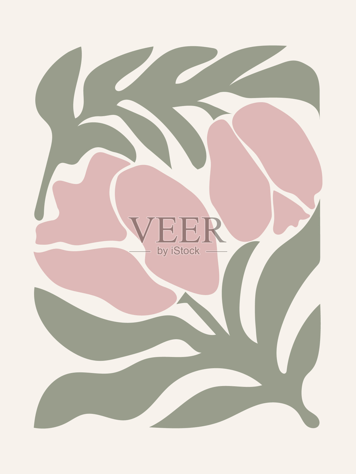 时髦的复古墙壁印花与郁金香和树叶。波西米亚风格的现代美学艺术设计。矢量当代背景。插画图片素材