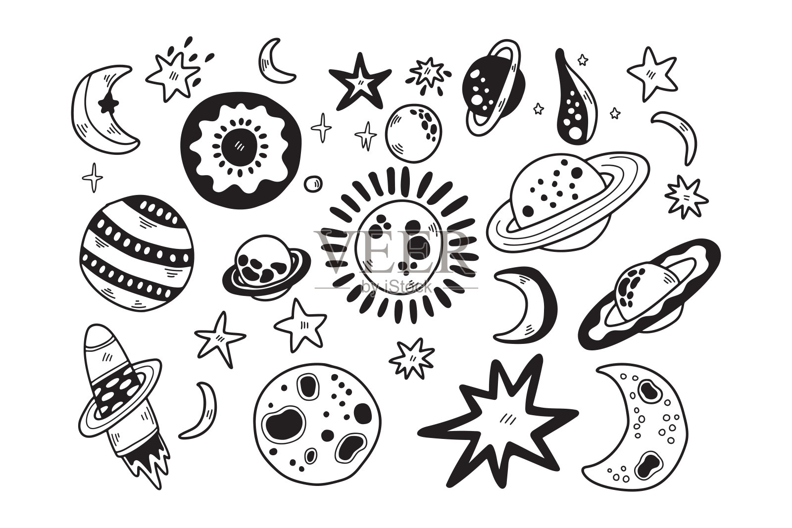 手绘星星和空间在平面风格插画图片素材