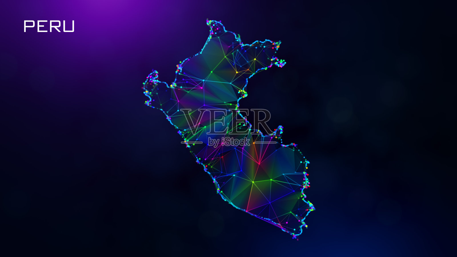 未来秘鲁地图多边形连接线和点网络线框插画图片素材