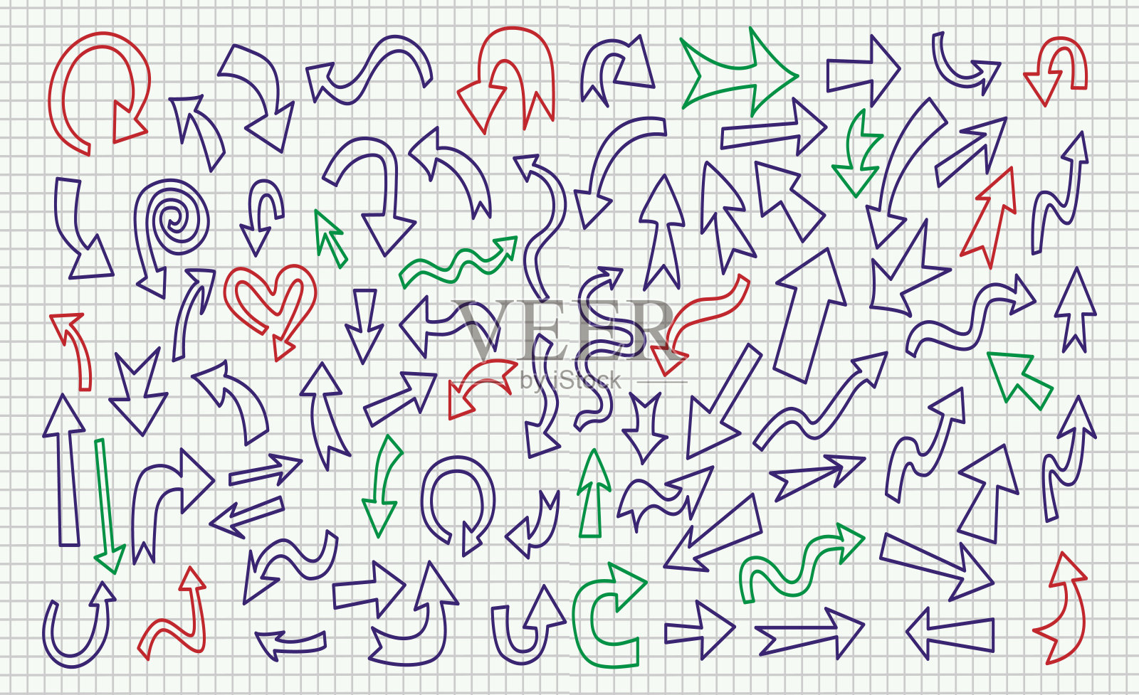 集手绘，涂鸦螺旋箭头。矢量图插画图片素材