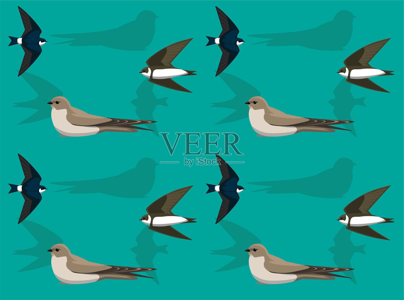 鸟燕子马丁可爱的无缝壁纸背景插画图片素材