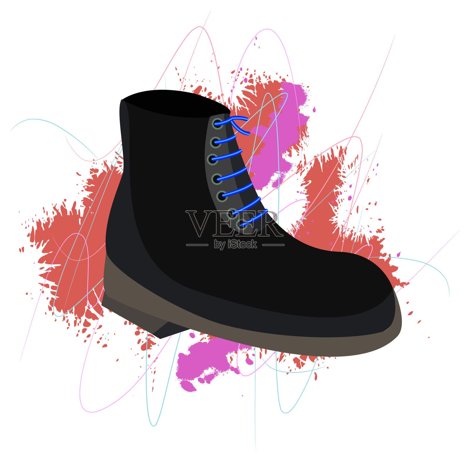 90年代复古鞋搭配垃圾摇滚插画图片素材