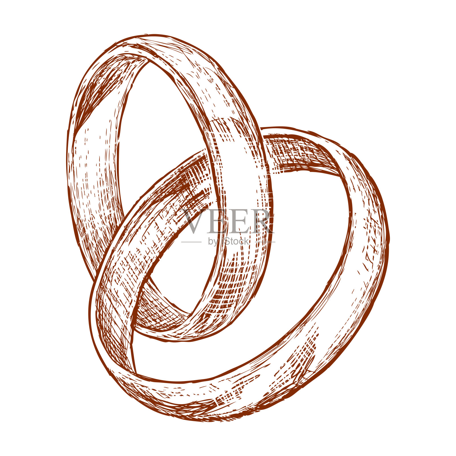 结婚戒指，金色，两个，素描，象征，爱情，工会，婚姻，新婚夫妇，矢量手绘插图孤立在白色插画图片素材