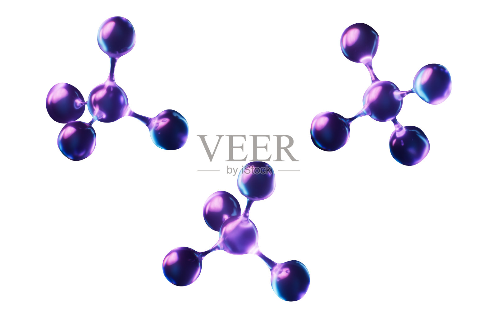 带有深色霓虹灯效果的分子，3d渲染。照片摄影图片