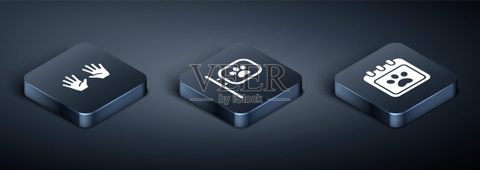 集等距医疗橡胶手套，日历美容和宠物图标。向量插画图片素材