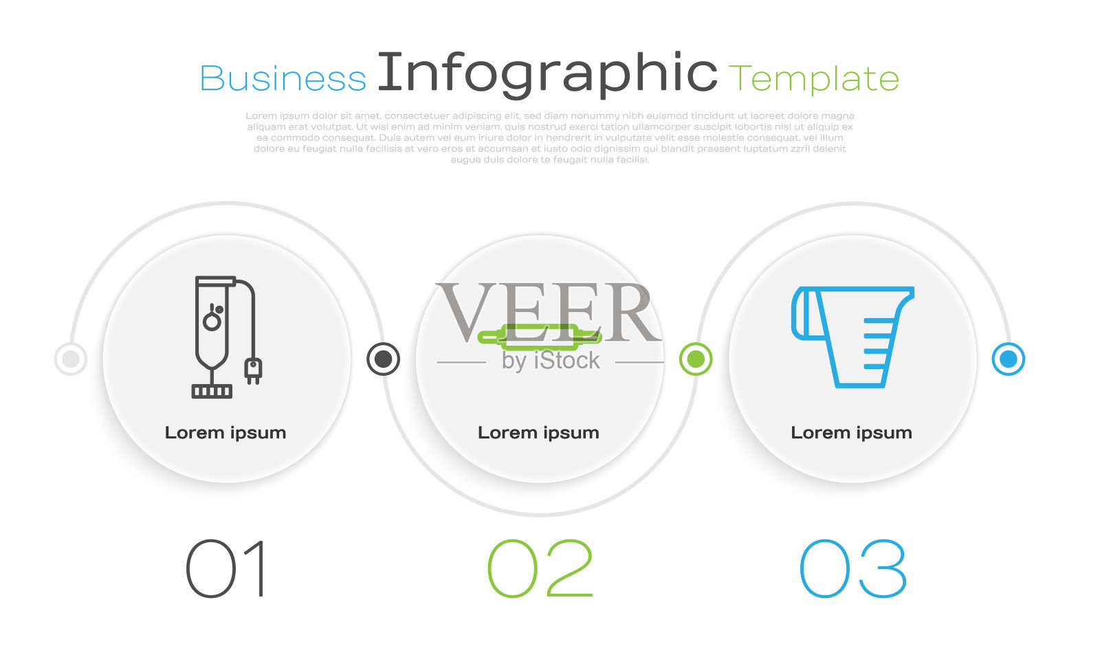 设置生产线搅拌机，擀面杖和量杯。业务信息图表模板。向量插画图片素材