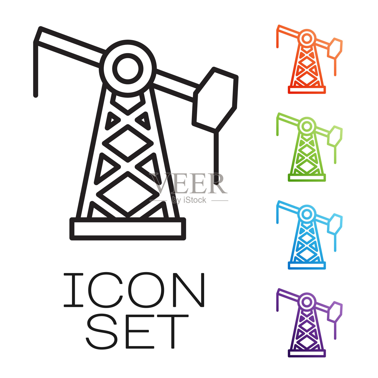 油泵或泵千斤顶图标孤立在白色背景。石油钻塔。设置图标彩色。向量插画图片素材