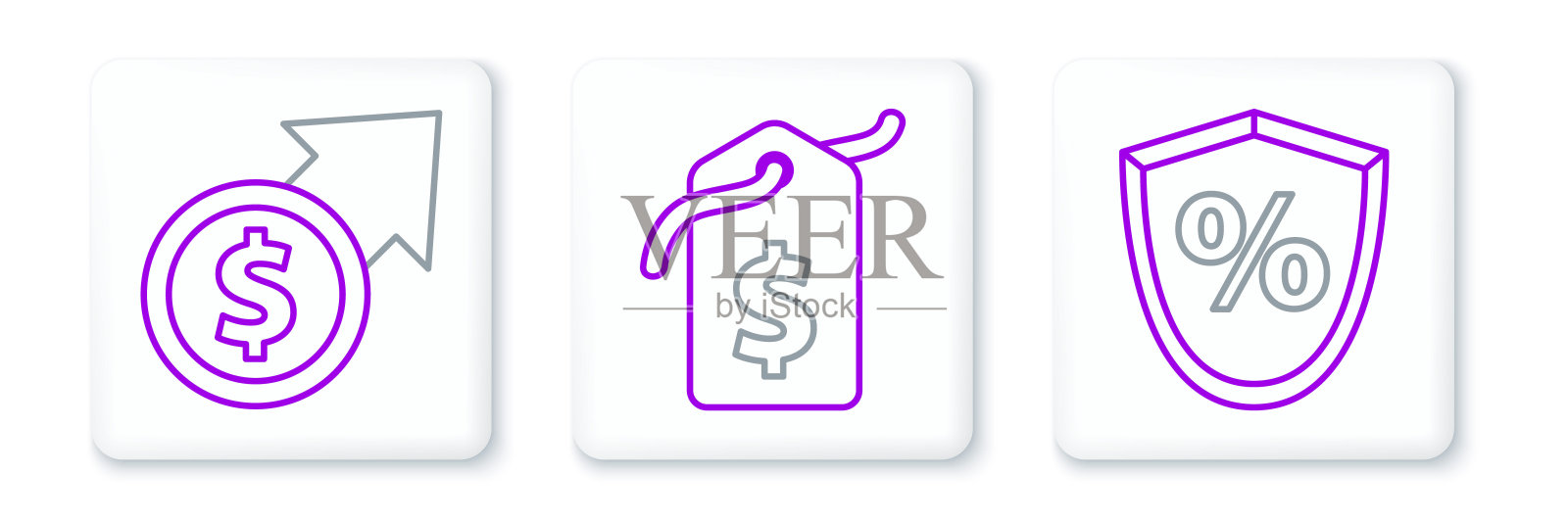 设定贷款百分比，财务增长和硬币和价格标签与美元图标。向量插画图片素材