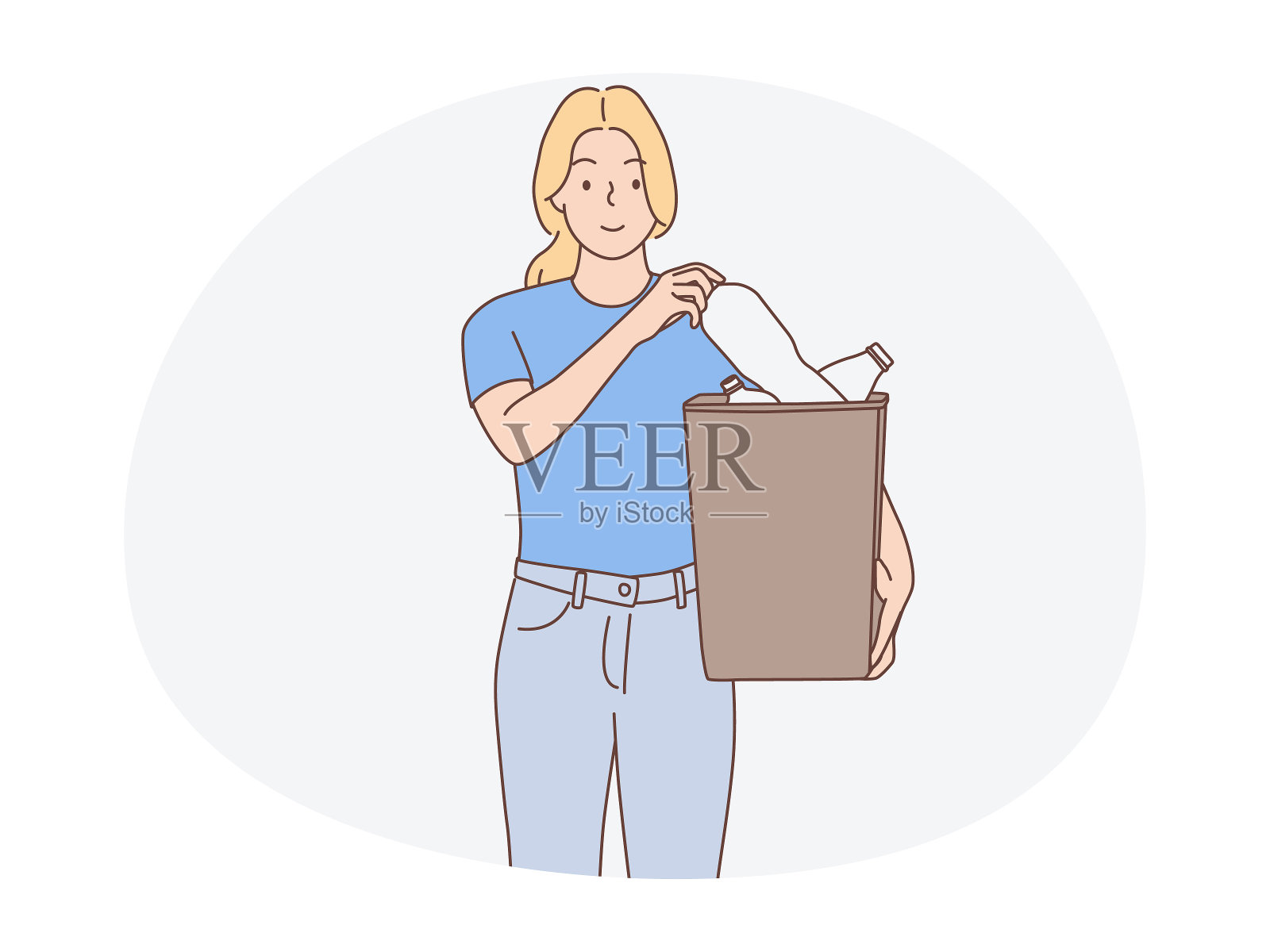 可爱的女人携带用过的瓶子被回收矢量插图插画图片素材