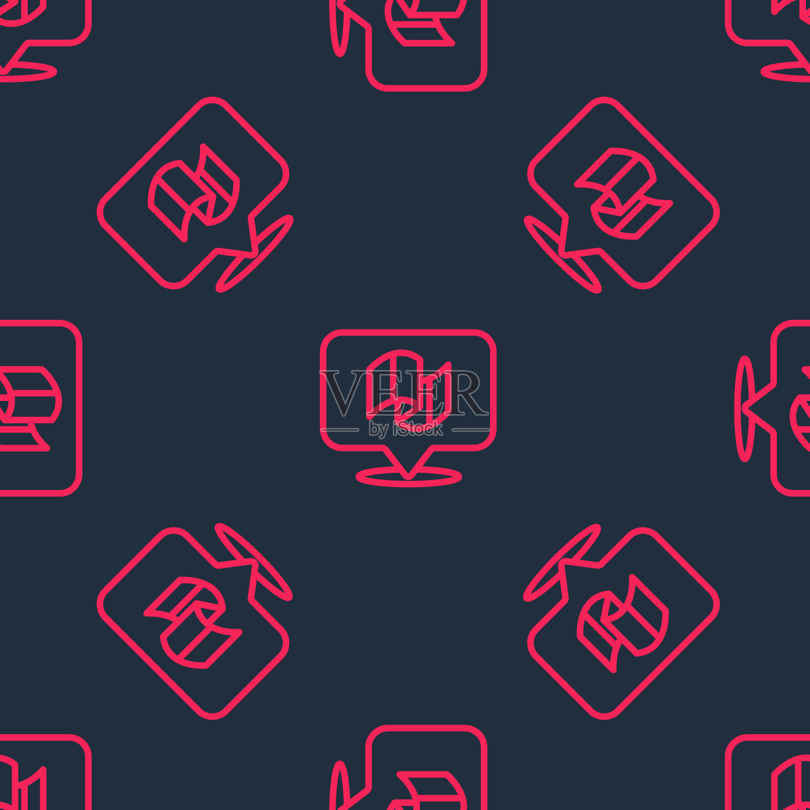 红线标志意大利图标隔离无缝图案黑色背景。向量插画图片素材