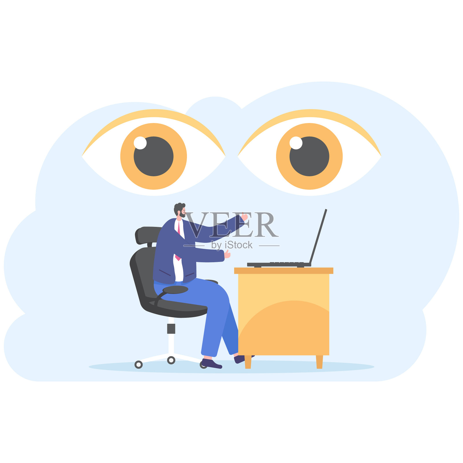 在老板的注视下在笼子里工作的员工插画图片素材