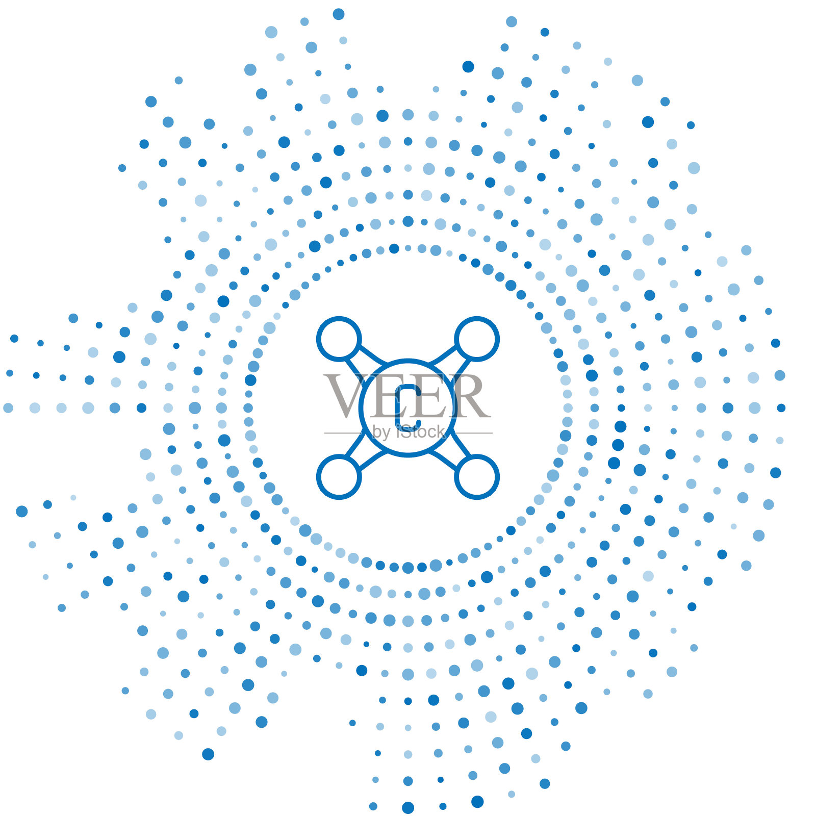 蓝线自来水图标孤立的白色背景。抽象圆形随机点。向量插画图片素材