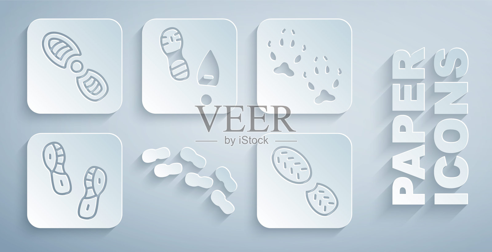 设置人类脚印鞋，狐爪，和图标。向量插画图片素材