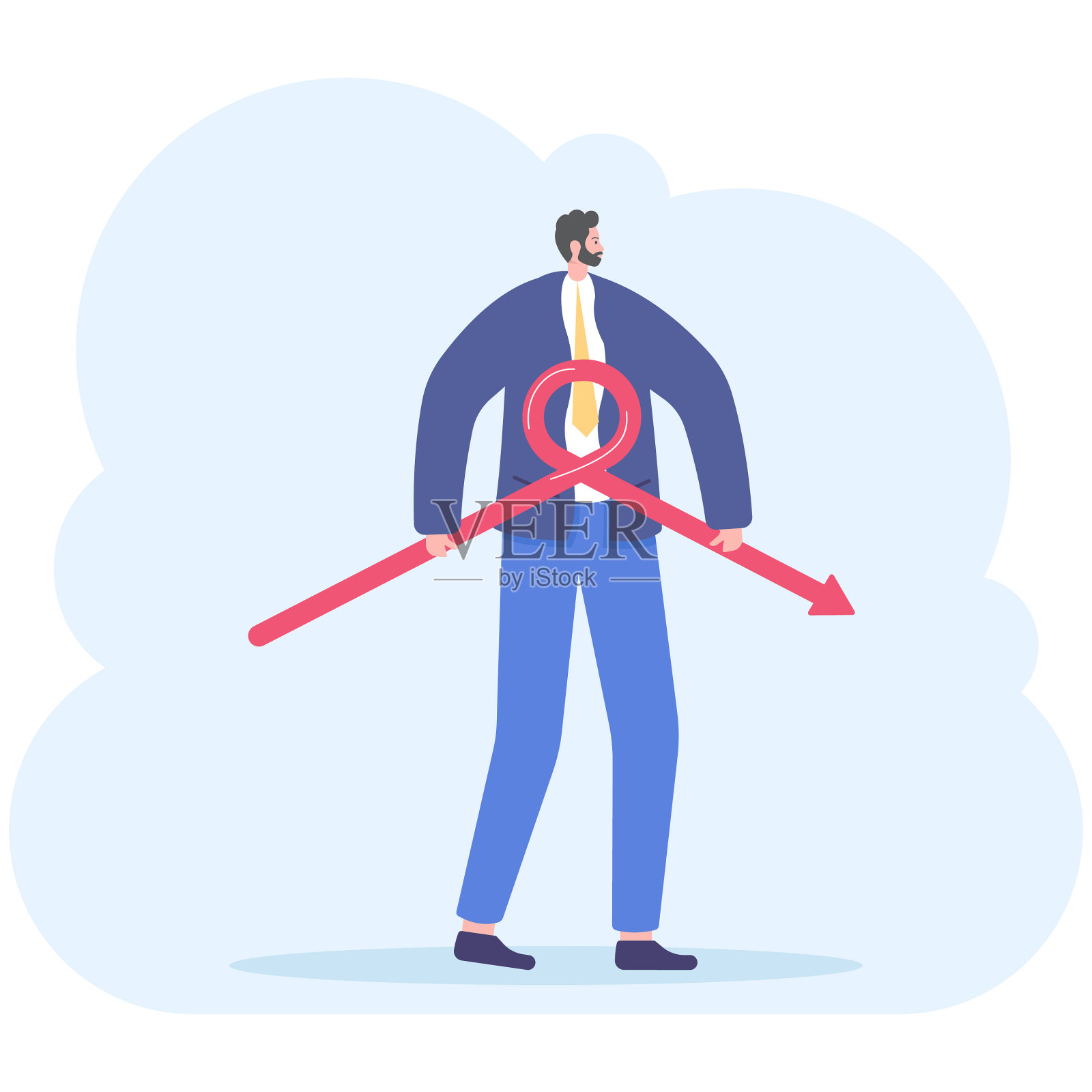 商人或经理。一个西装革履的人试图扭转负面红线。插图，矢量EPS 10。插画图片素材