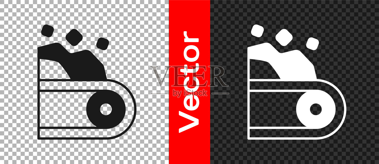 黑色传送带载煤图标隔离在透明的背景。向量插画图片素材