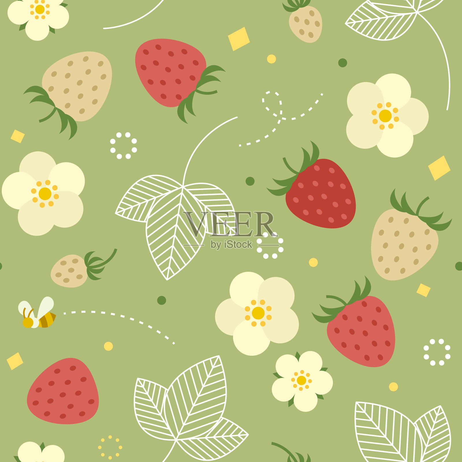 草莓无缝花纹插画图片素材