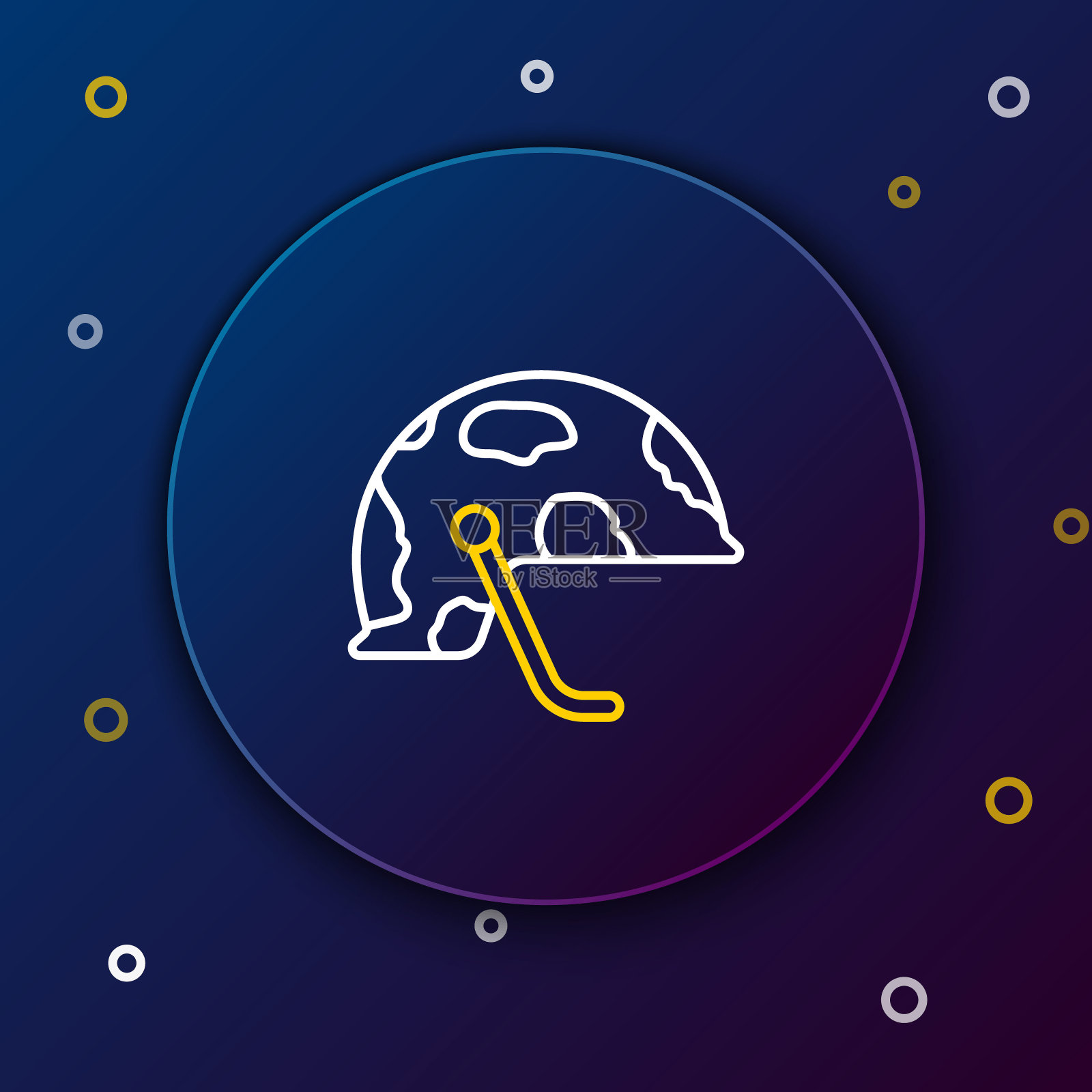 线军事头盔图标孤立的蓝色背景。军帽象征防御和保护。防护帽。色彩缤纷的轮廓概念。向量插画图片素材