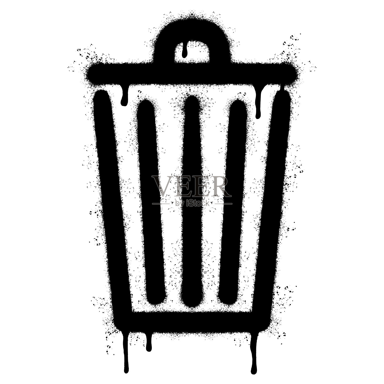 喷漆涂鸦垃圾桶图标喷隔离与白色背景。涂鸦垃圾桶符号用黑色喷过白色。矢量插图。插画图片素材