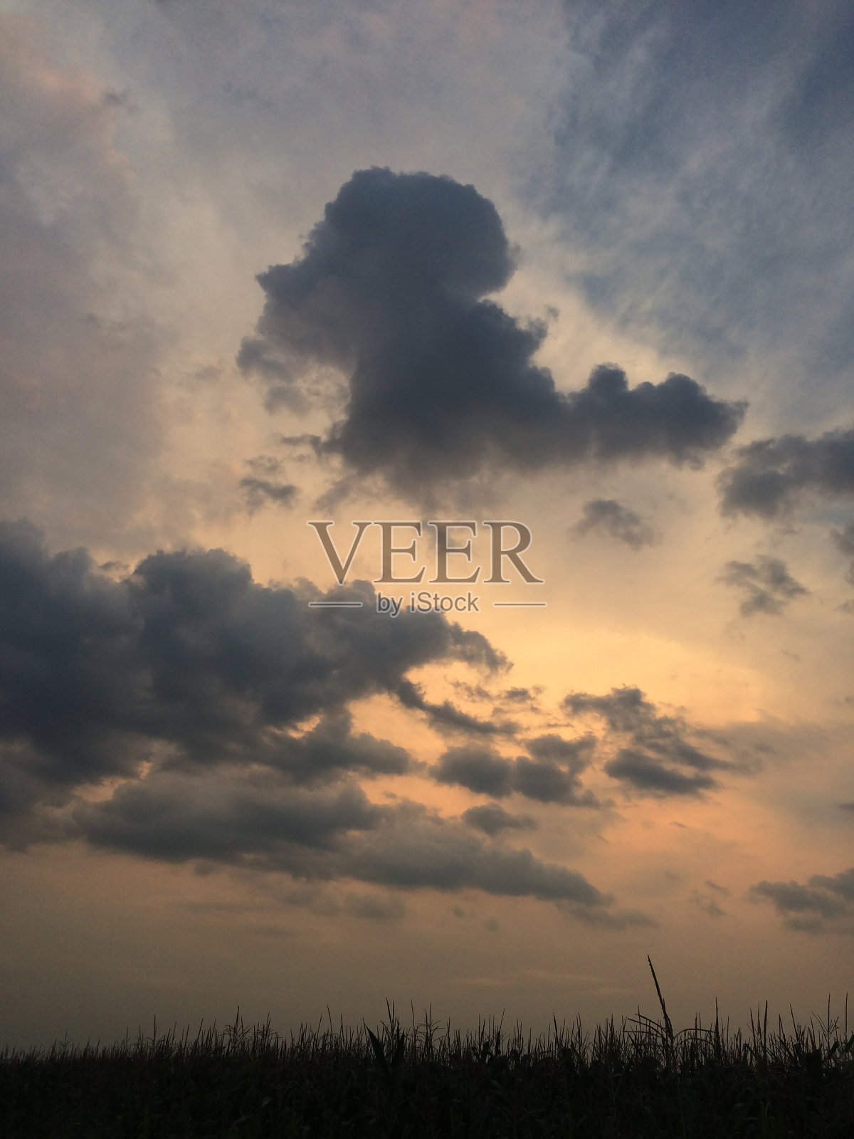 天空的全景景观与云彩在黄昏照片摄影图片