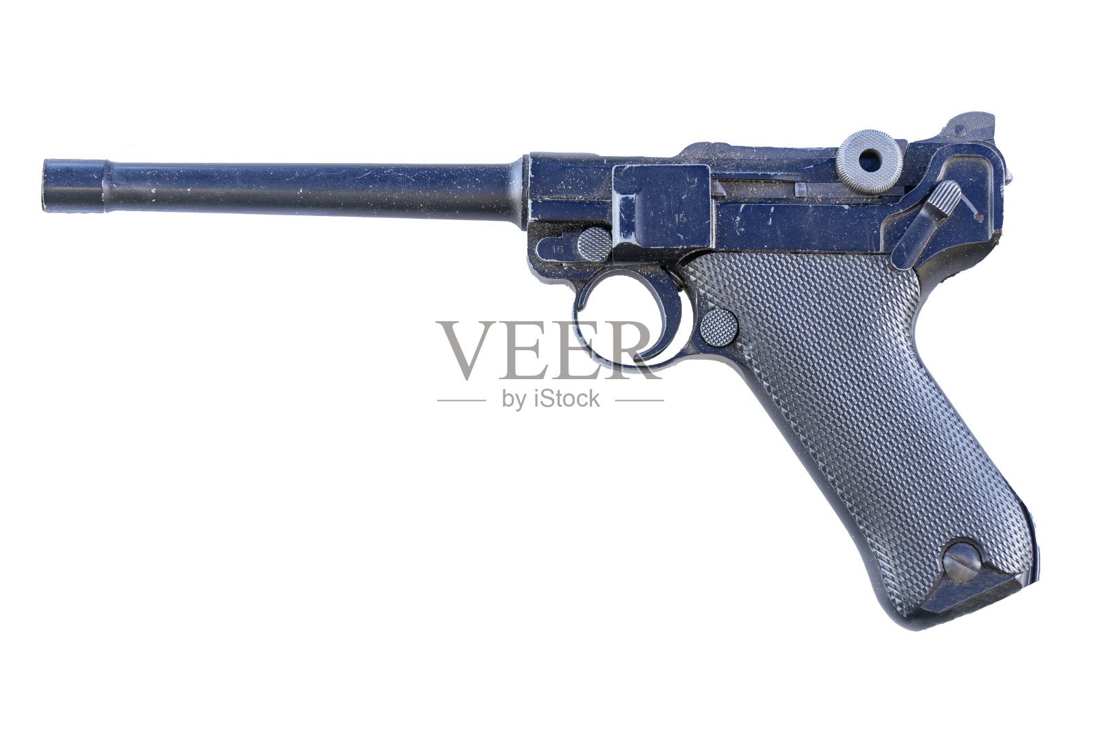 德国鲁格P08手枪在一个白底照片摄影图片