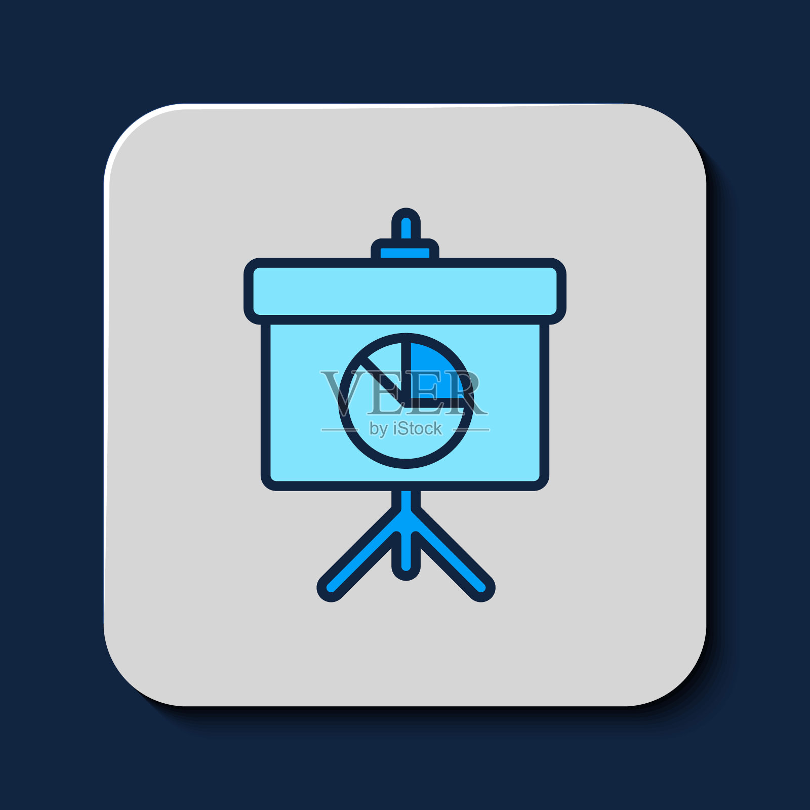 填充大纲演示板与图形，时间表，图表，图表，信息图，饼状图图标隔离在蓝色背景。向量插画图片素材