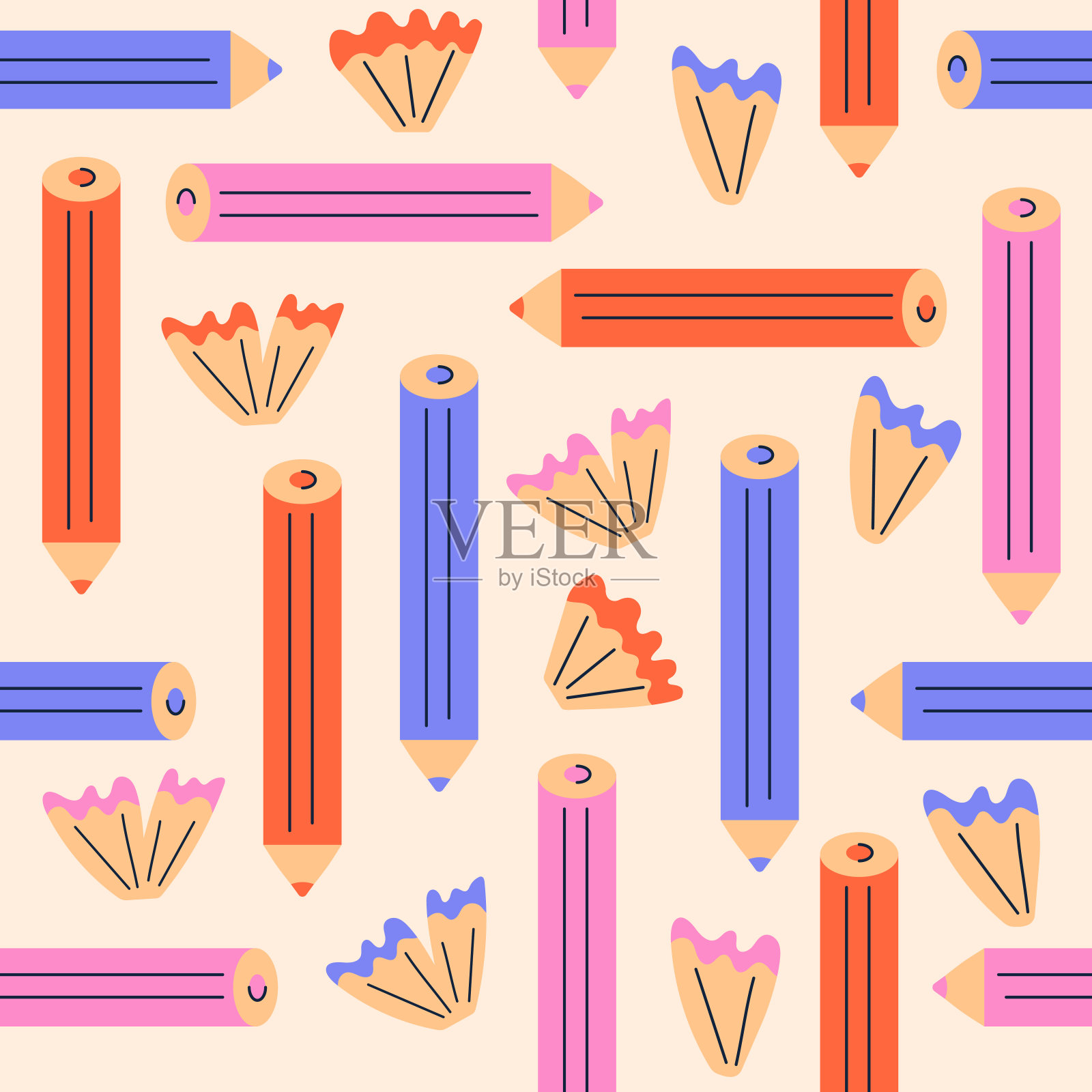 无缝图案与彩色铅笔。插画图片素材