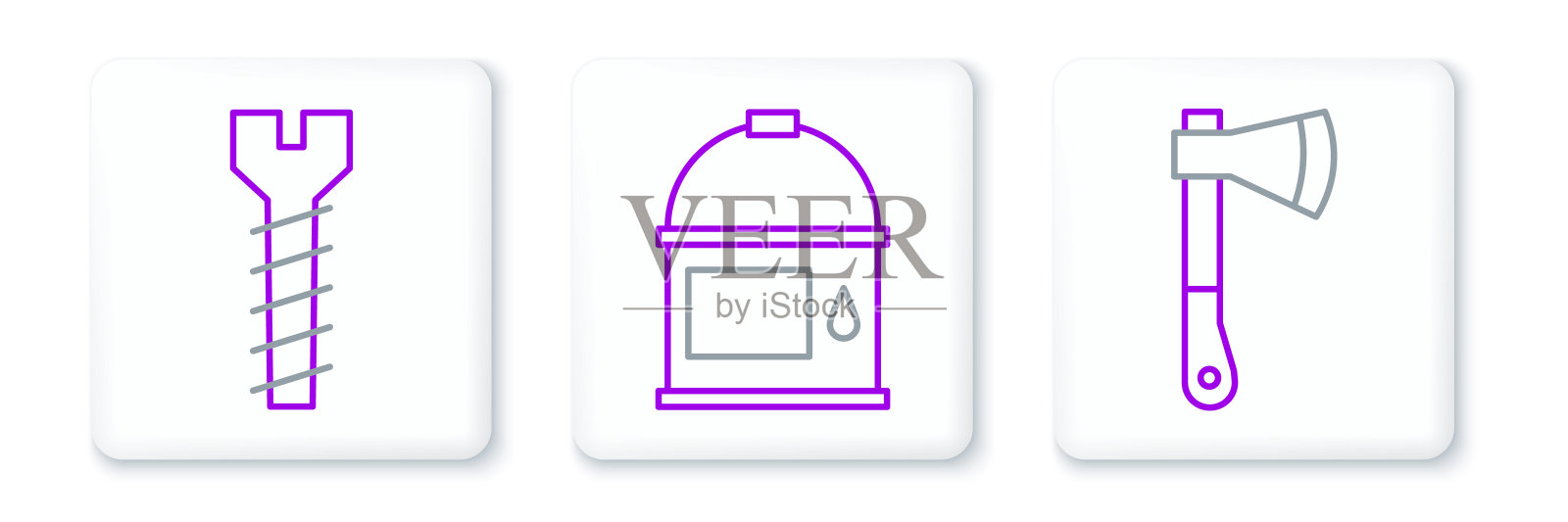 设置线木斧，金属螺丝和油漆桶图标。向量插画图片素材