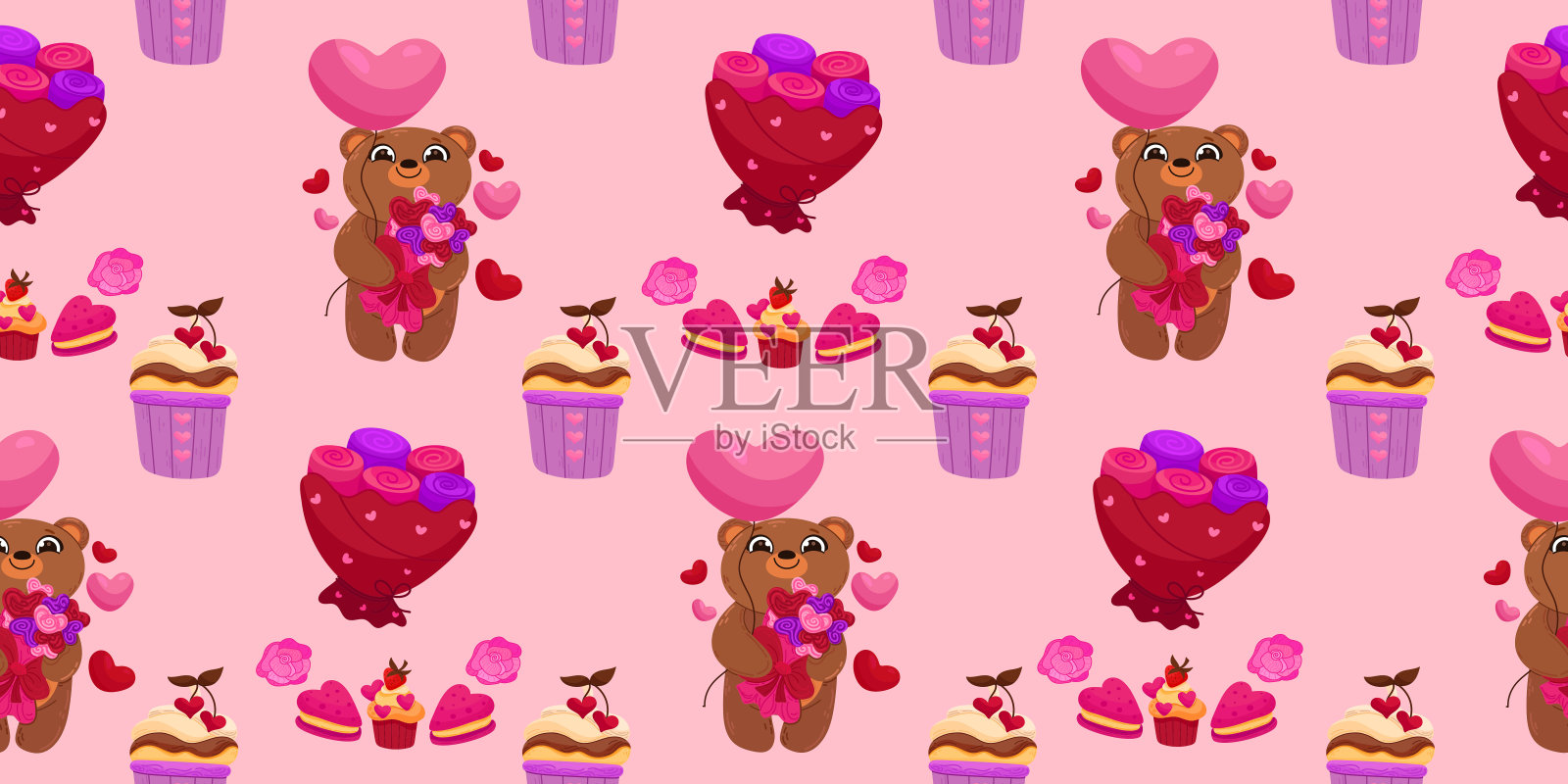 可爱的情人节无缝图案。矢量插图情人节，贴纸，贺卡插画图片素材