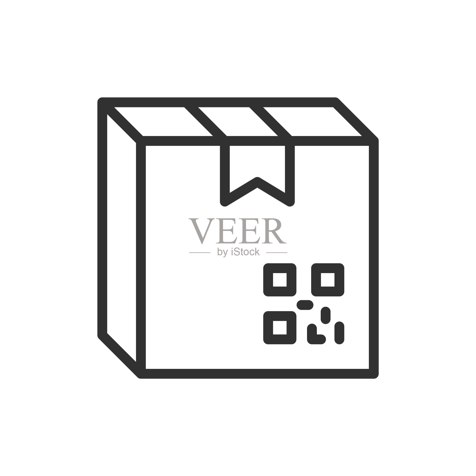 标记包裹，线性图标。带有QR码的盒子。线条可编辑的笔画插画图片素材